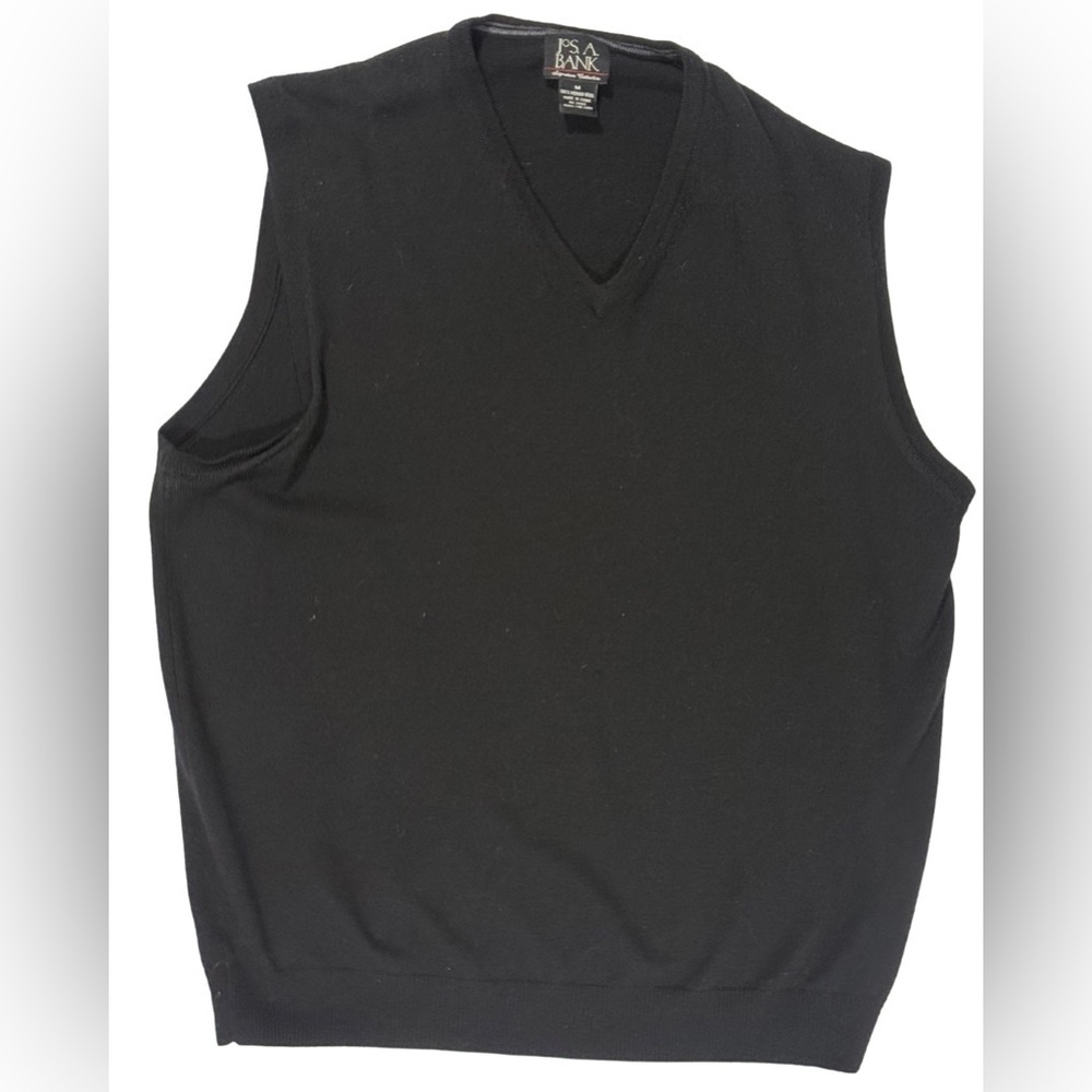 Jos. A. Bank V-Neck Black Sweater Vest 100% merino wool